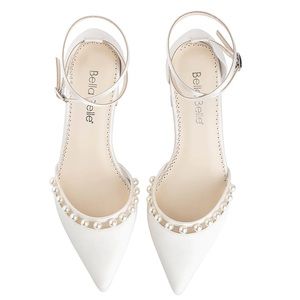 Used 7.5 Bella Belle Emery Double Ankle Strap Pearl Block Heel Wedding Shoes